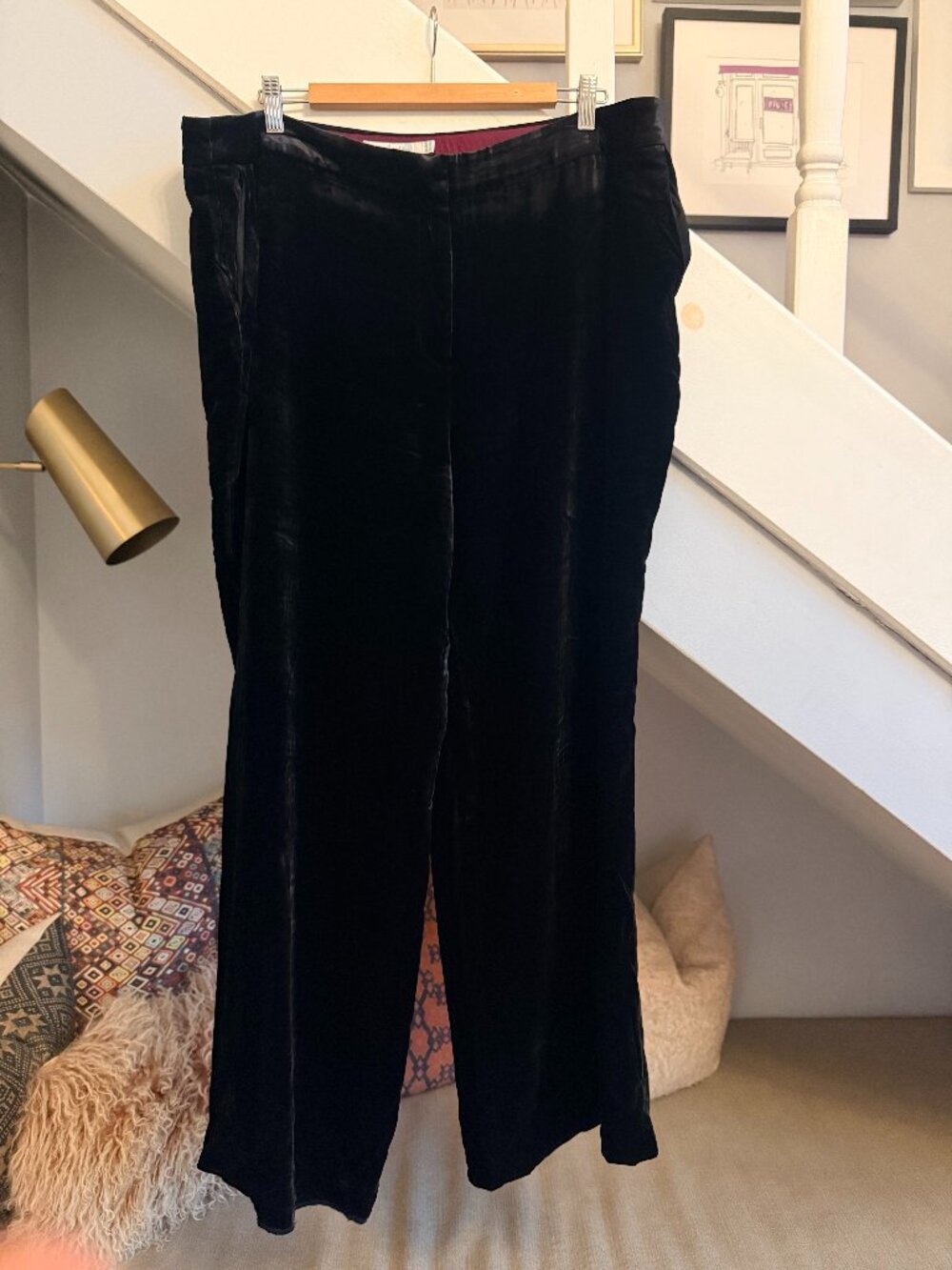 Boden Velvet Wide Leg Trousers (US 16R, Black)